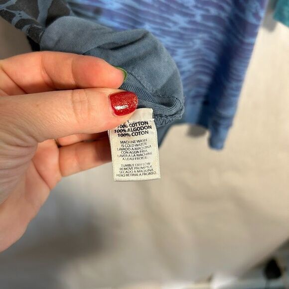 GLIMA Top Womens L Blue Zebra Animal Print 3/4 Sleeve 100% Cotton Scoop Neck - Picture 9 of 9